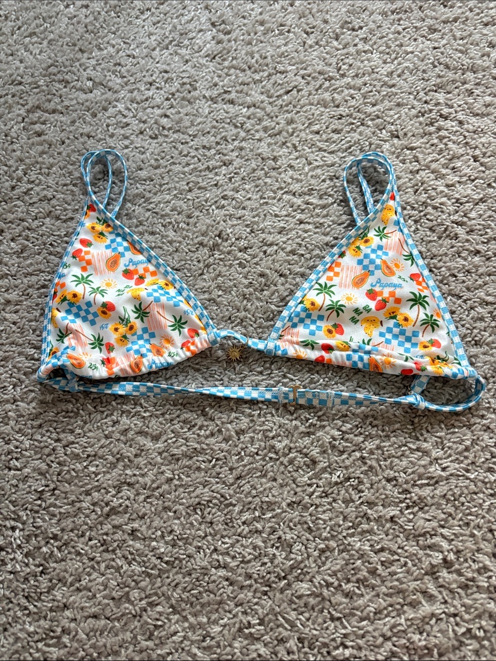Never been worn kulani kinis top Blue Trim Tropical Print Triangle Bikini Top